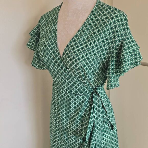 Max Studio Women's Ruffle Crepe High/Low Wrap Midi Dress, Grn/Blue,NWOT, XS - Picture 4 of 9